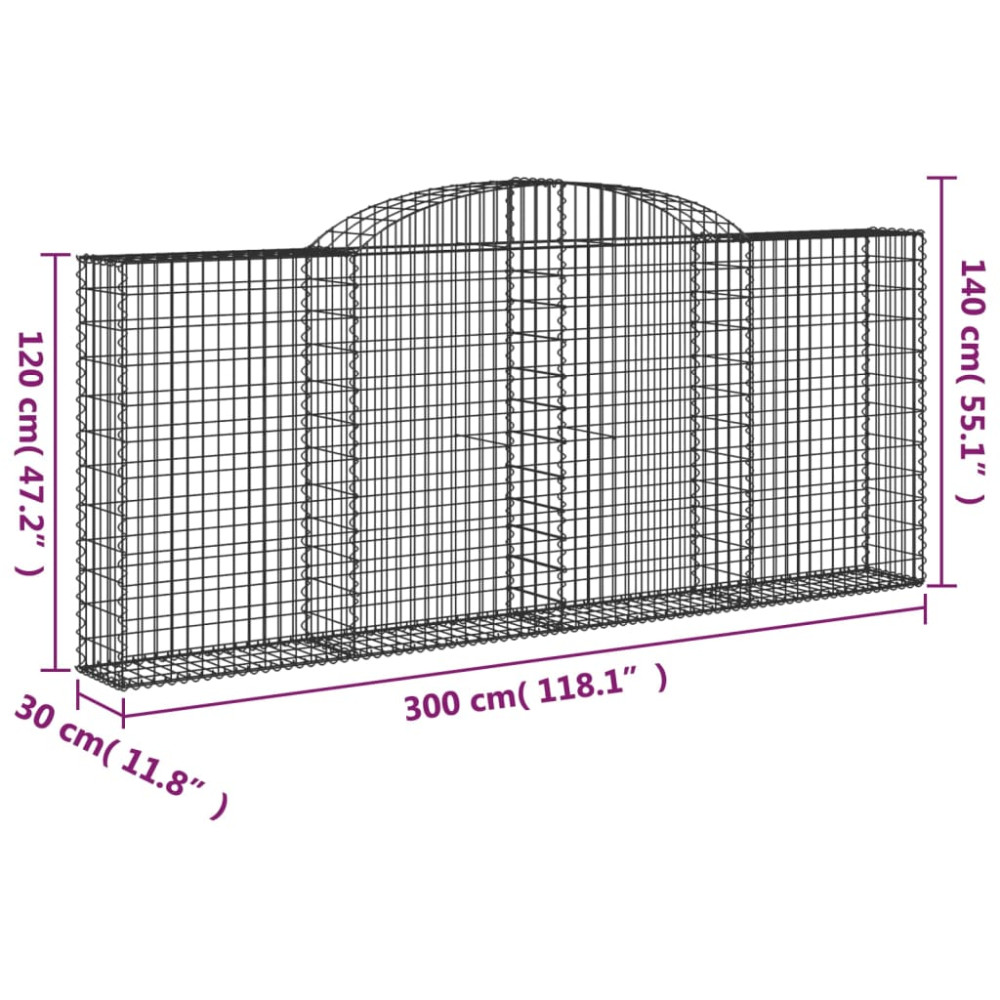 Produktbild för Gabioner bågformade 6 st 300x30x120/140 cm galvaniserat järn