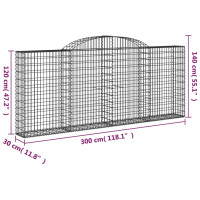 Produktbild för Gabioner bågformade 6 st 300x30x120/140 cm galvaniserat järn
