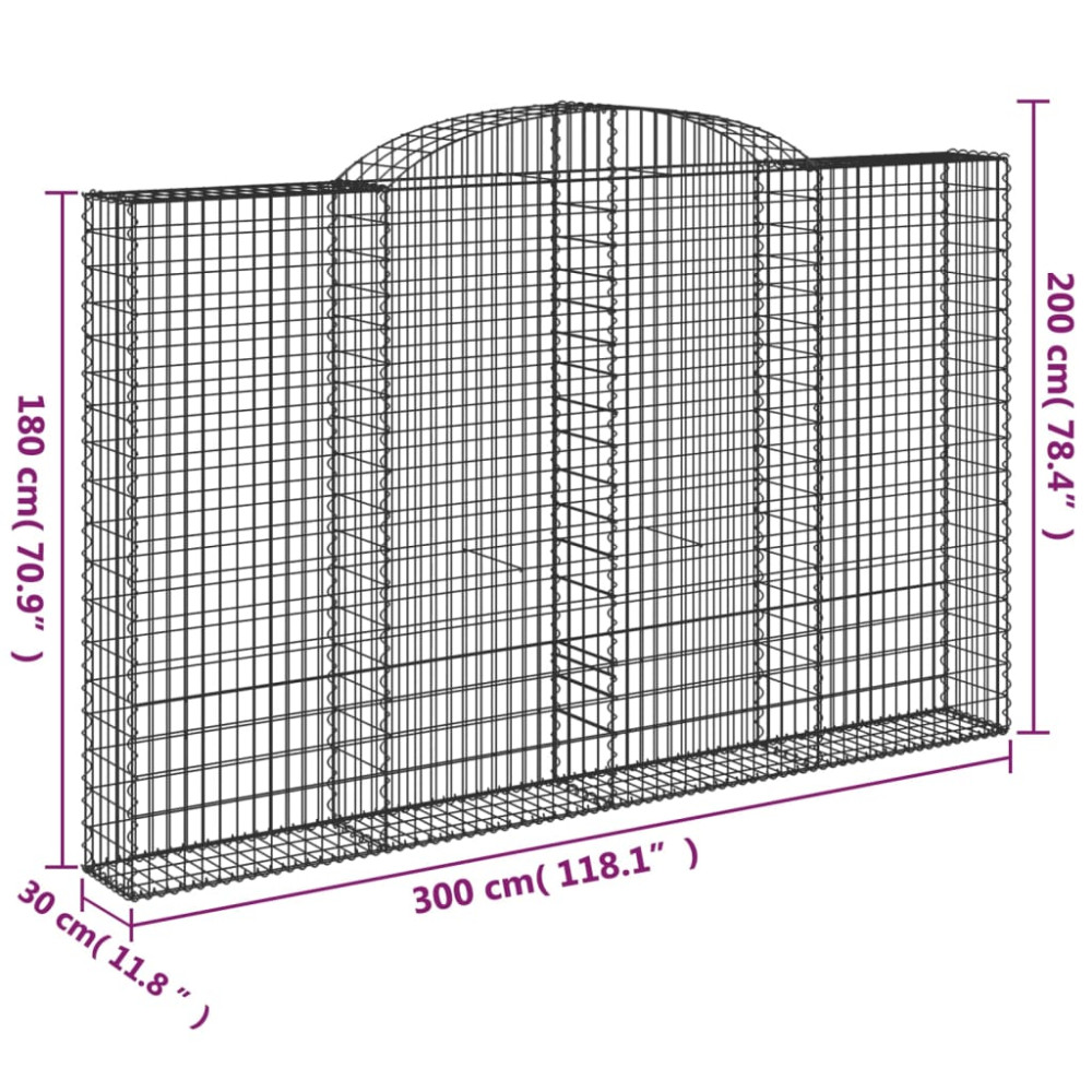 Produktbild för Gabioner bågformade 8 st 300x30x180/200 cm galvaniserat järn