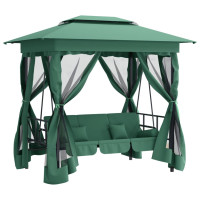 Miniatyr av produktbild för Paviljong med hammock grön tyg&stål