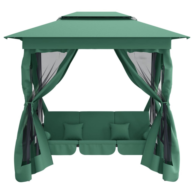 Produktbild för Paviljong med hammock grön tyg&stål