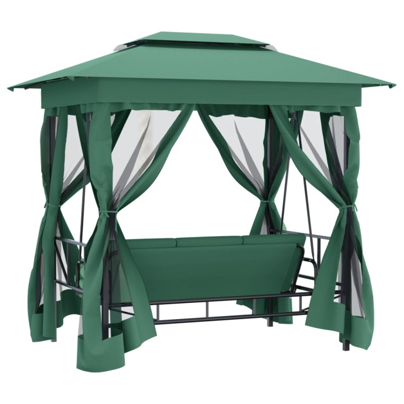Produktbild för Paviljong med hammock grön tyg&stål