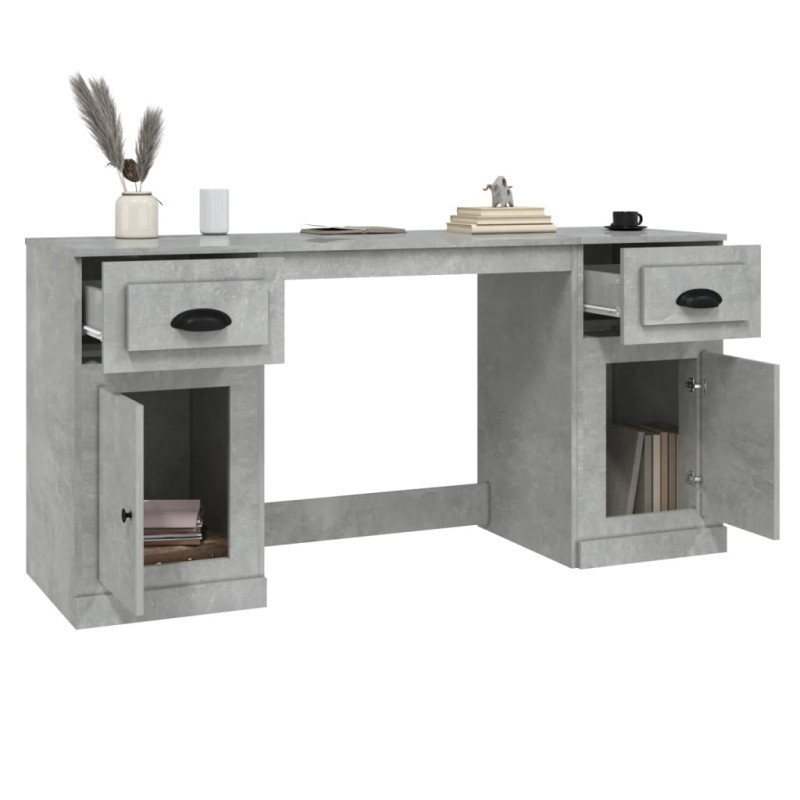 Produktbild för Skrivbord med skåp betonggrå konstruerat trä