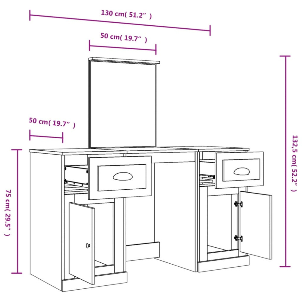 Produktbild för Sminkbord med spegel vit 130x50x132,5 cm