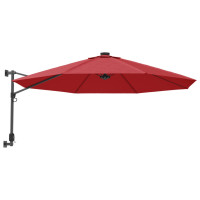 Miniatyr av produktbild för Väggmonterat parasoll med LED-lampor klarröd 290 cm