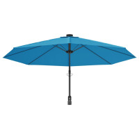 Miniatyr av produktbild för Väggmonterat parasoll med LED-lampor havsblå 290 cm