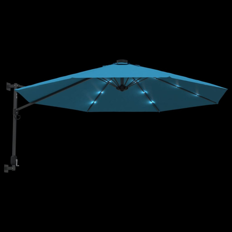 Produktbild för Väggmonterat parasoll med LED-lampor havsblå 290 cm