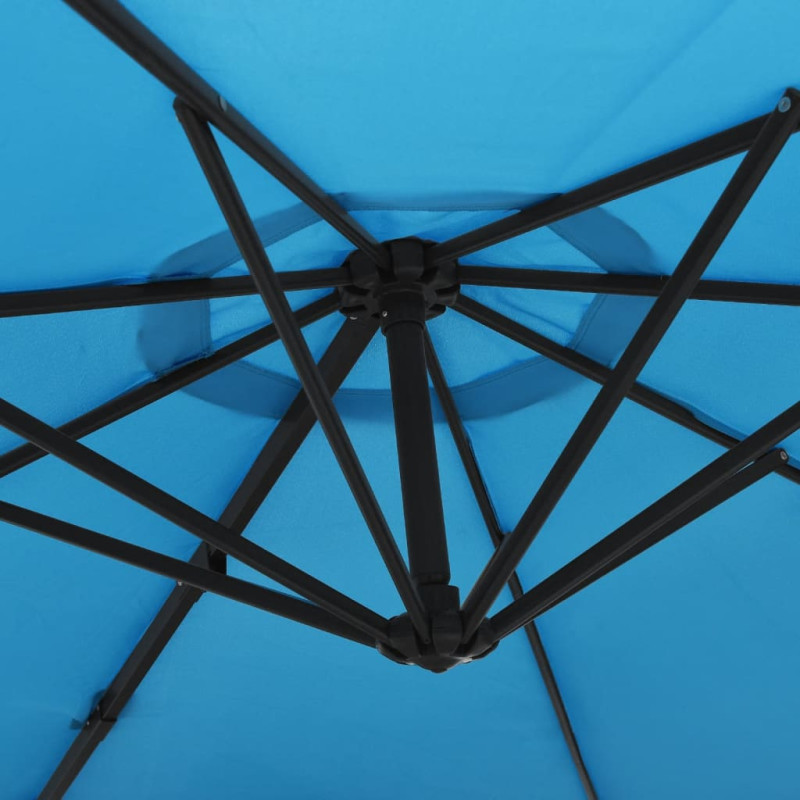 Produktbild för Väggmonterat parasoll med LED-lampor havsblå 290 cm
