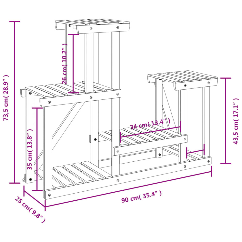 Produktbild för Växtställ 90x25x73,5 cm massivt granträ