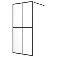 Produktbild för Duschvägg med hylla svart 90x195 cm ESG-glas&aluminium