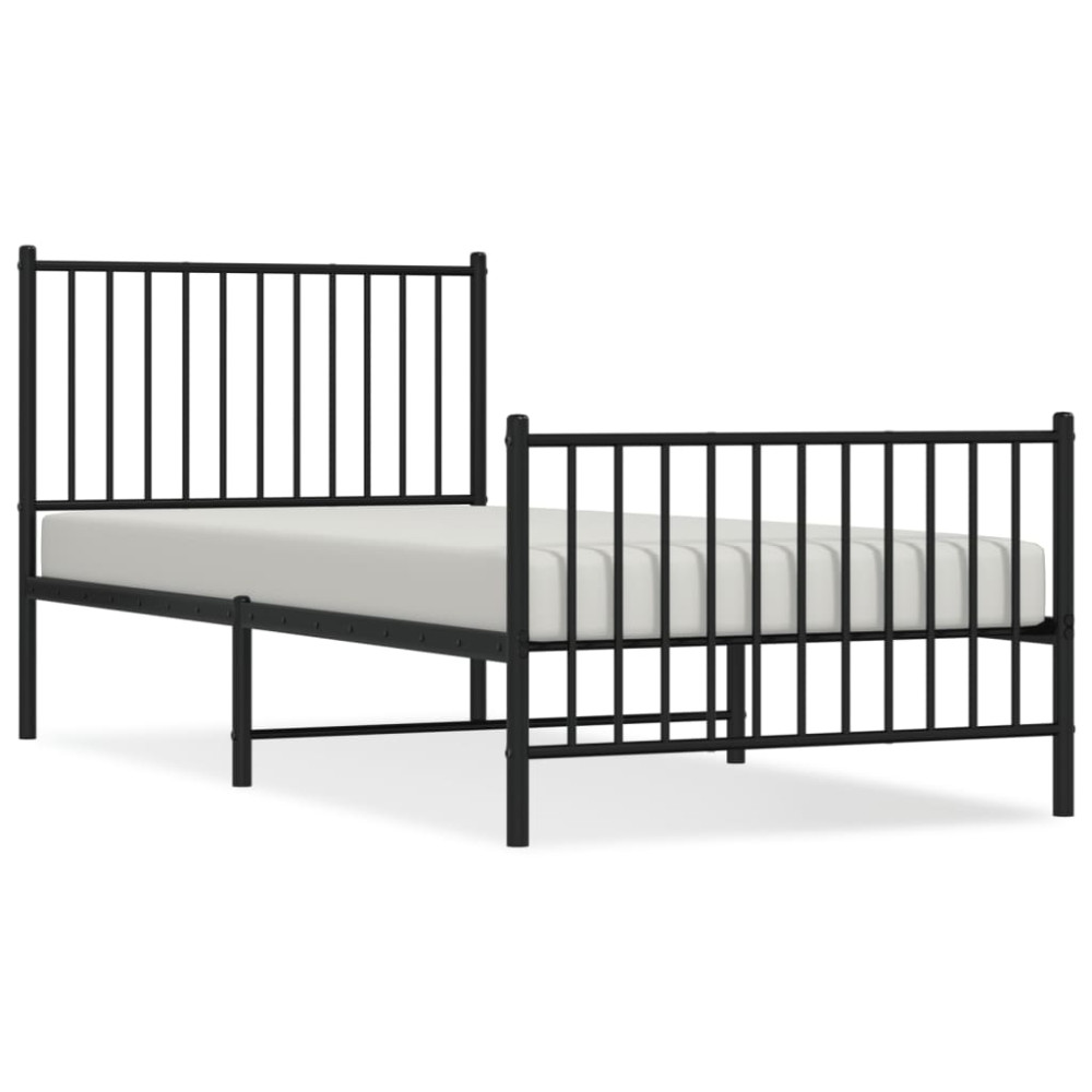 Produktbild för Sängram med huvudgavel och fotgavel svart metall 90x200 cm