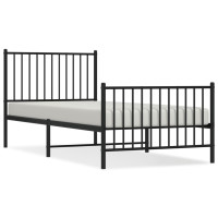 Produktbild för Sängram med huvudgavel och fotgavel svart metall 90x200 cm