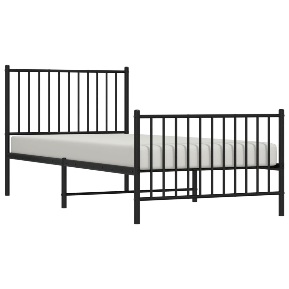 Produktbild för Sängram med huvudgavel och fotgavel svart metall 90x200 cm