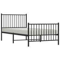 Produktbild för Sängram med huvudgavel och fotgavel svart metall 90x200 cm