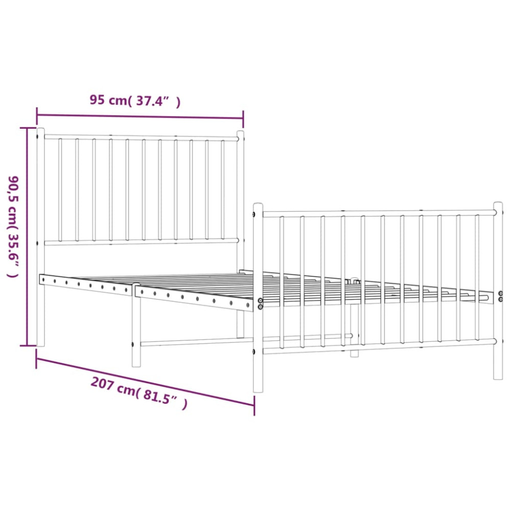 Produktbild för Sängram med huvudgavel och fotgavel svart metall 90x200 cm