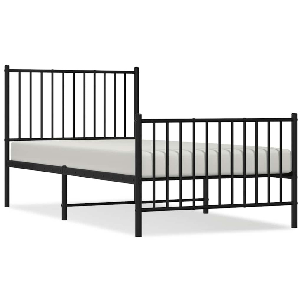 Produktbild för Sängram med huvudgavel och fotgavel svart metall 90x190 cm