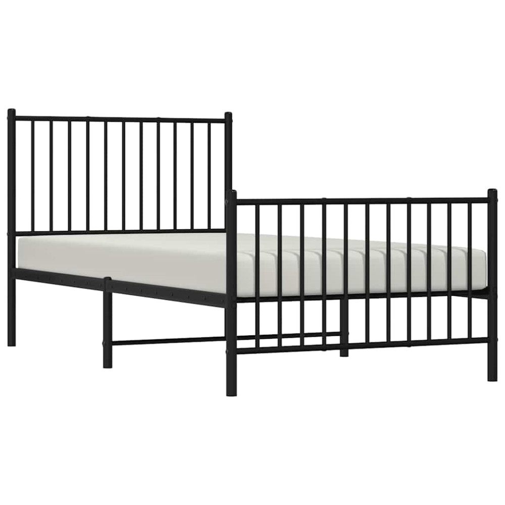 Produktbild för Sängram med huvudgavel och fotgavel svart metall 90x190 cm