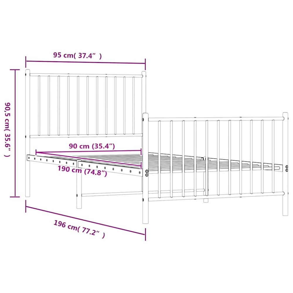 Produktbild för Sängram med huvudgavel och fotgavel svart metall 90x190 cm