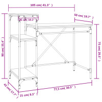 Produktbild för Skrivbord m. hyllor rökfärgad 105x50x90cm konstruerat trä&järn