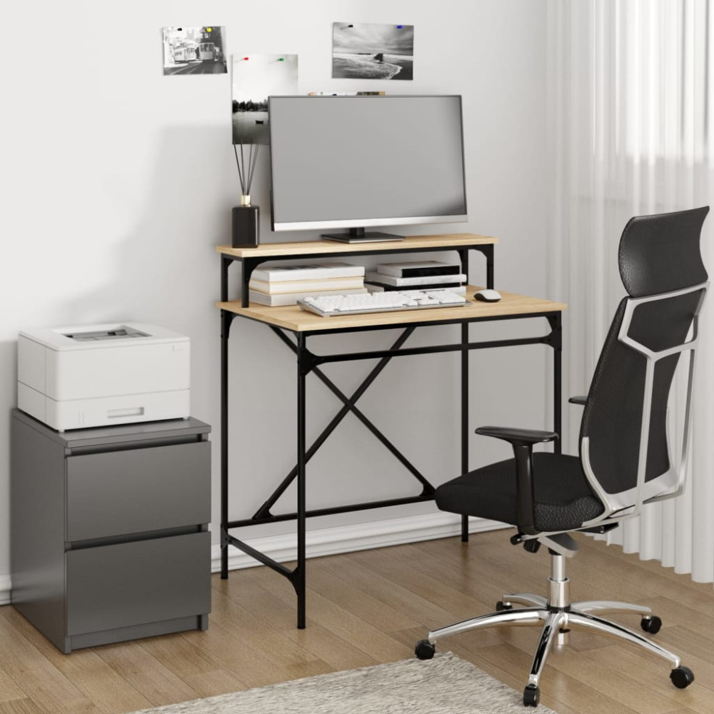 Produktbild för Skrivbord sonoma-ek 80x50x90 cm konstruerat trä och järn