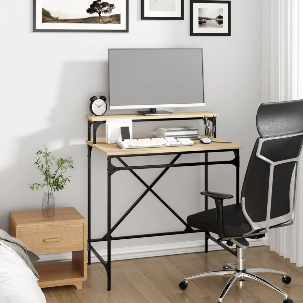 Produktbild för Skrivbord sonoma-ek 80x50x90 cm konstruerat trä och järn