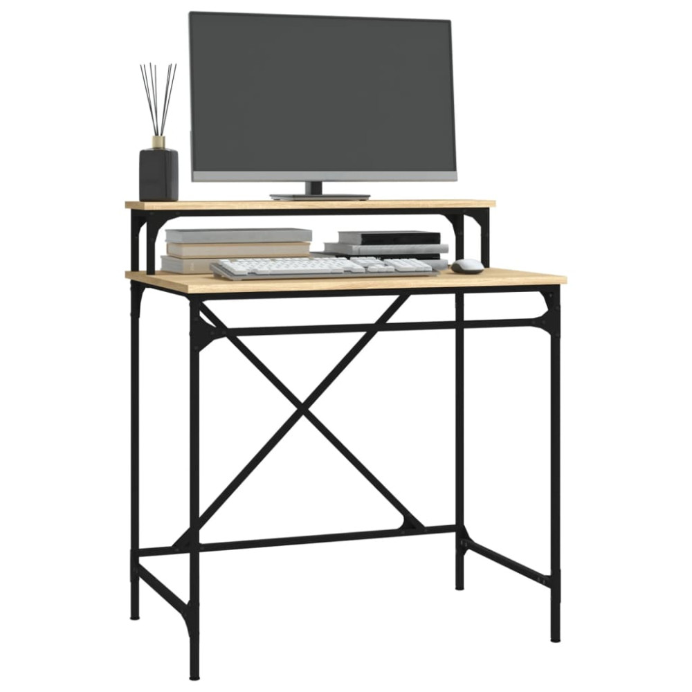 Produktbild för Skrivbord sonoma-ek 80x50x90 cm konstruerat trä och järn