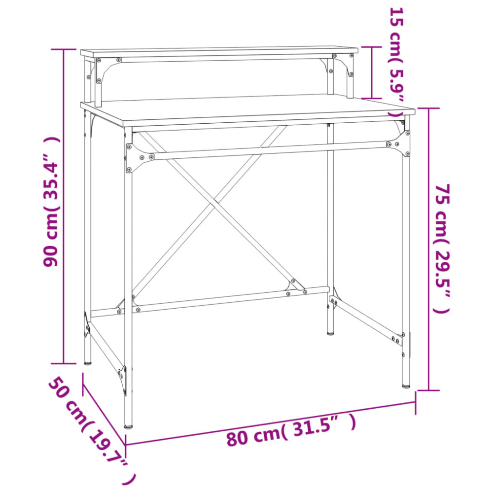 Produktbild för Skrivbord sonoma-ek 80x50x90 cm konstruerat trä och järn