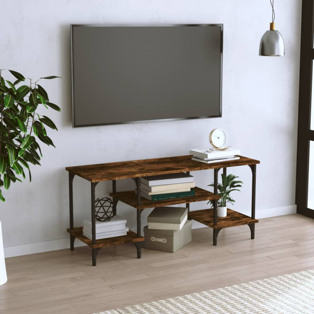 Produktbild för Tv-bänk rökfärgad ek 102x35x45,5 cm konstruerat trä