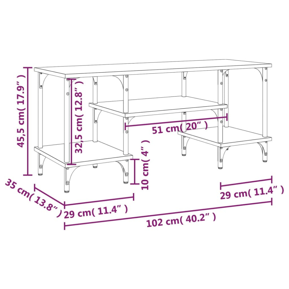 Produktbild för Tv-bänk rökfärgad ek 102x35x45,5 cm konstruerat trä