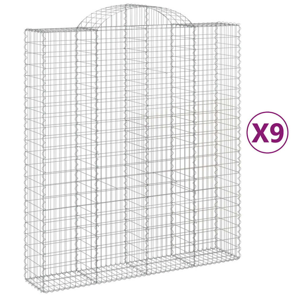 Produktbild för Gabioner bågformade 9 st 200x50x220/240 cm galvaniserat järn
