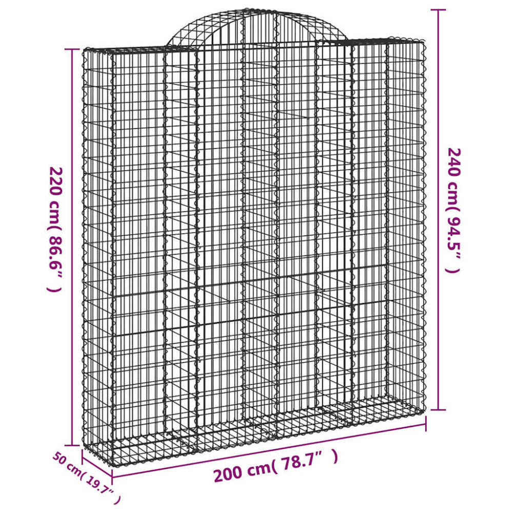 Produktbild för Gabioner bågformade 9 st 200x50x220/240 cm galvaniserat järn