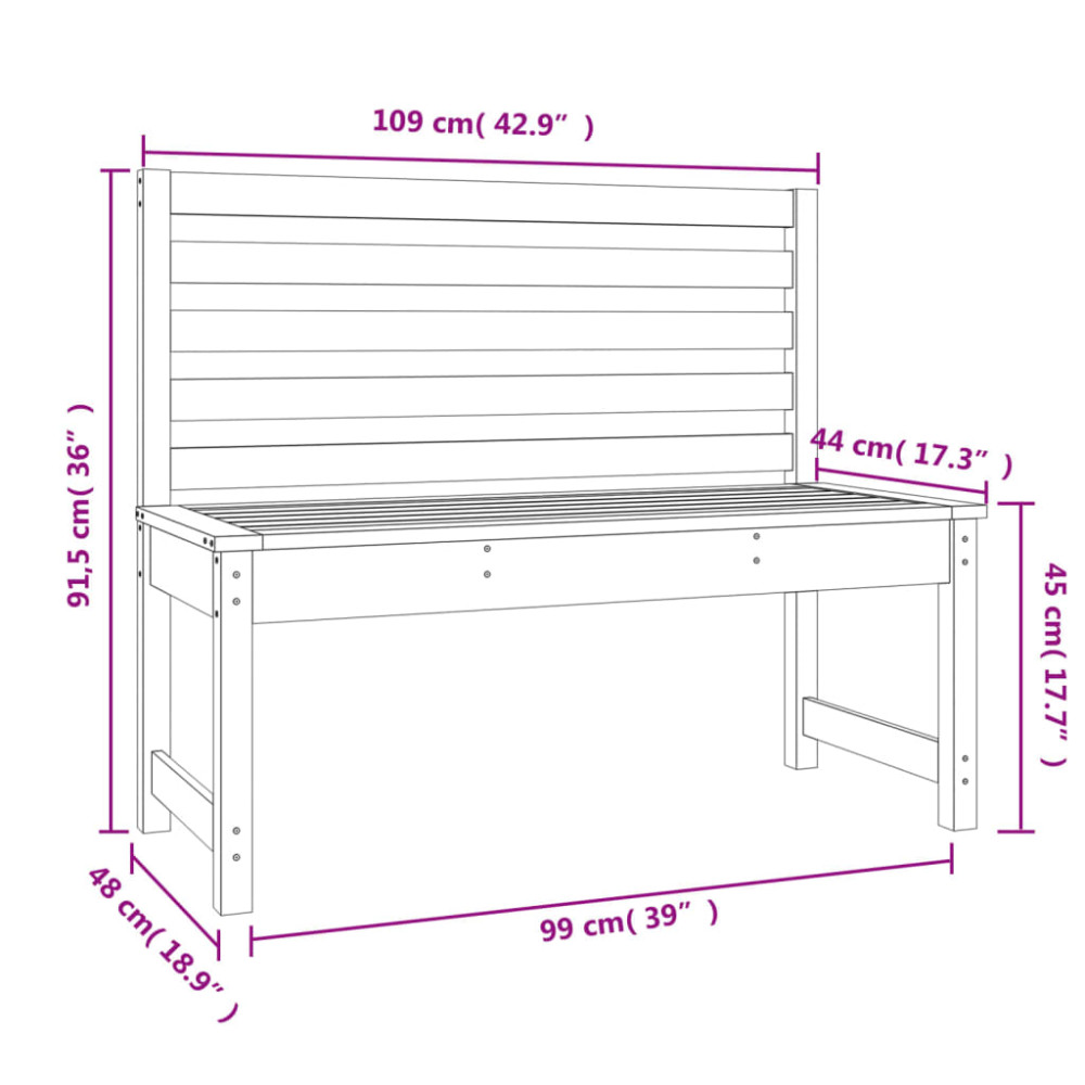 Produktbild för Trädgårdsbänk 109 cm massiv furu