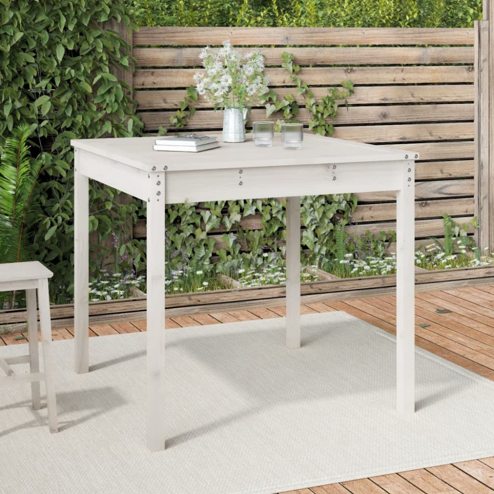 Produktbild för Trädgårdsbord vit 82,5x82,5x76 cm massiv furu