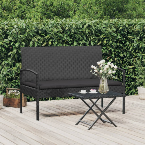 vidaXL Trädgårdsbänk med dyna svart 105 cm konstrotting