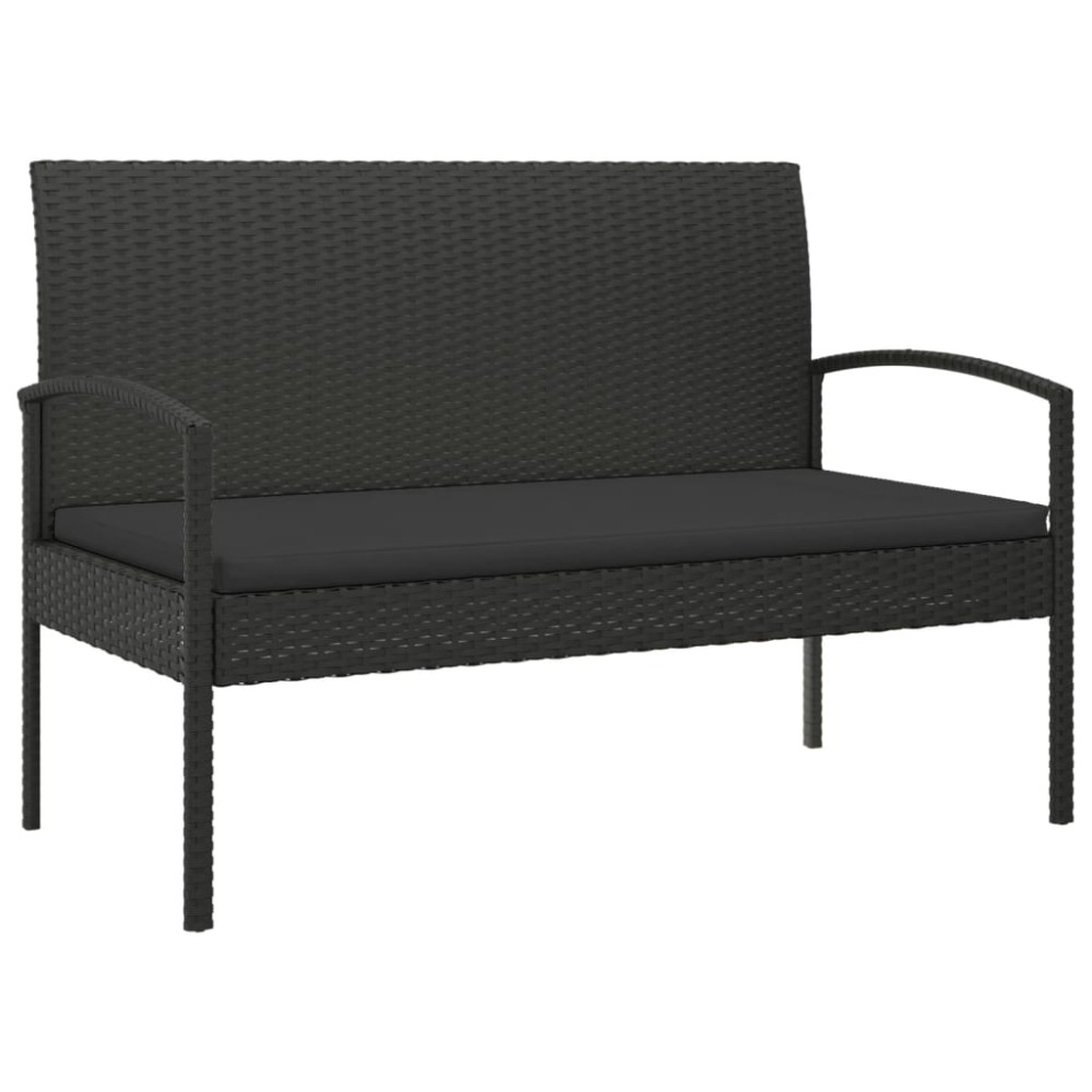 Produktbild för Trädgårdsbänk med dyna svart 105 cm konstrotting