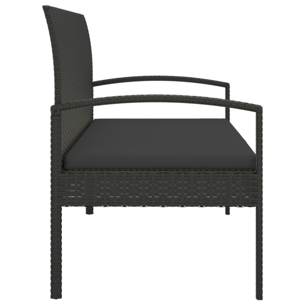 Produktbild för Trädgårdsbänk med dyna svart 105 cm konstrotting
