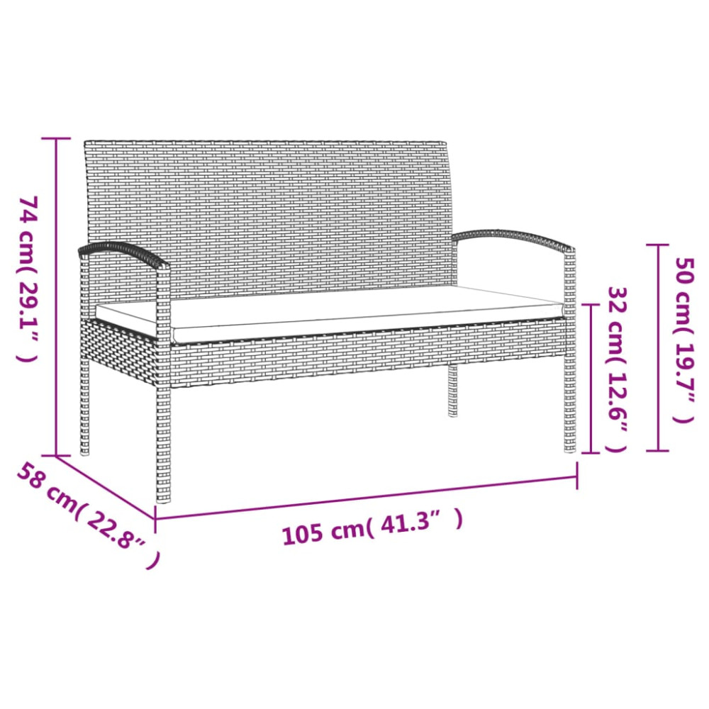 Produktbild för Trädgårdsbänk med dyna svart 105 cm konstrotting