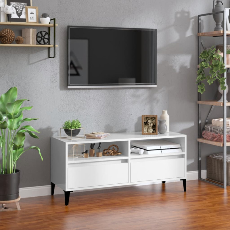 Produktbild för Tv-bänk vit högglans 100x34,5x44,5 cm konstruerat trä