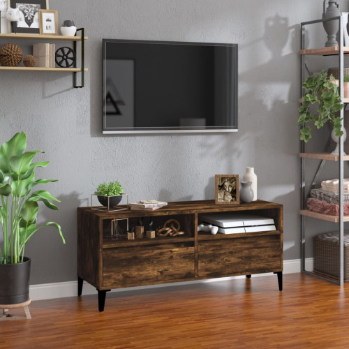 vidaXL Tv-bänk rökfärgad ek 100x34,5x44,5 cm konstruerat trä