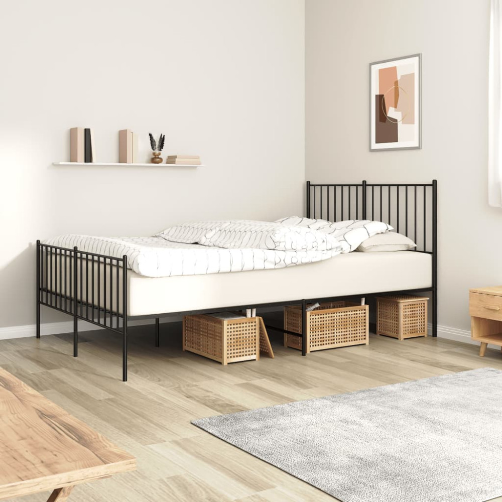 Produktbild för Sängram med huvudgavel och fotgavel svart metall 120x190 cm