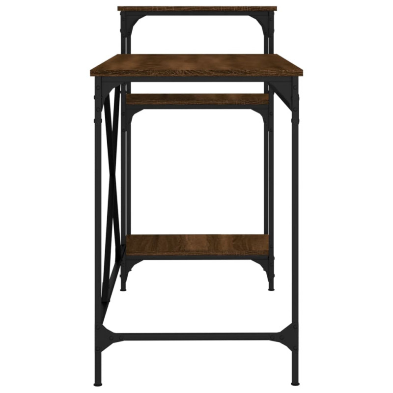 Produktbild för Skrivbord med hyllor brun ek 135x50x90 cm konstruerat trä&järn