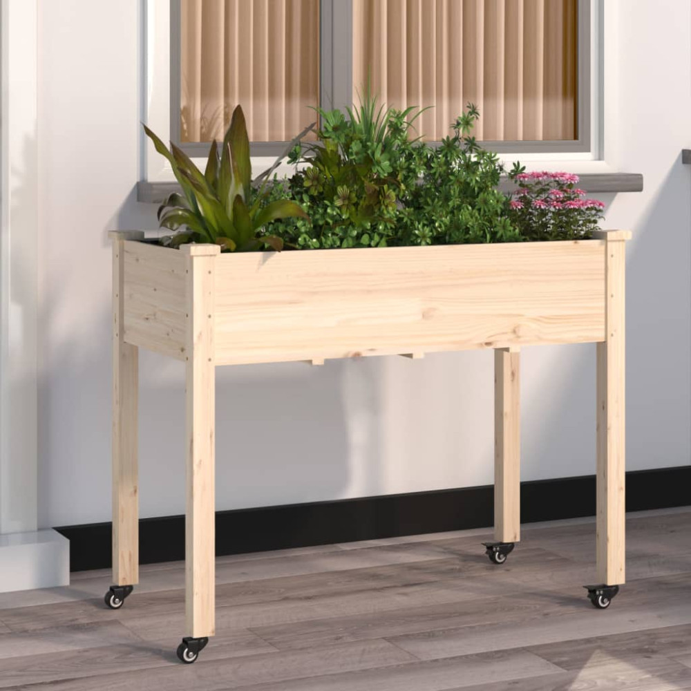 Produktbild för Odlingslåda på hjul med foder 118x59x80 cm massivt granträ