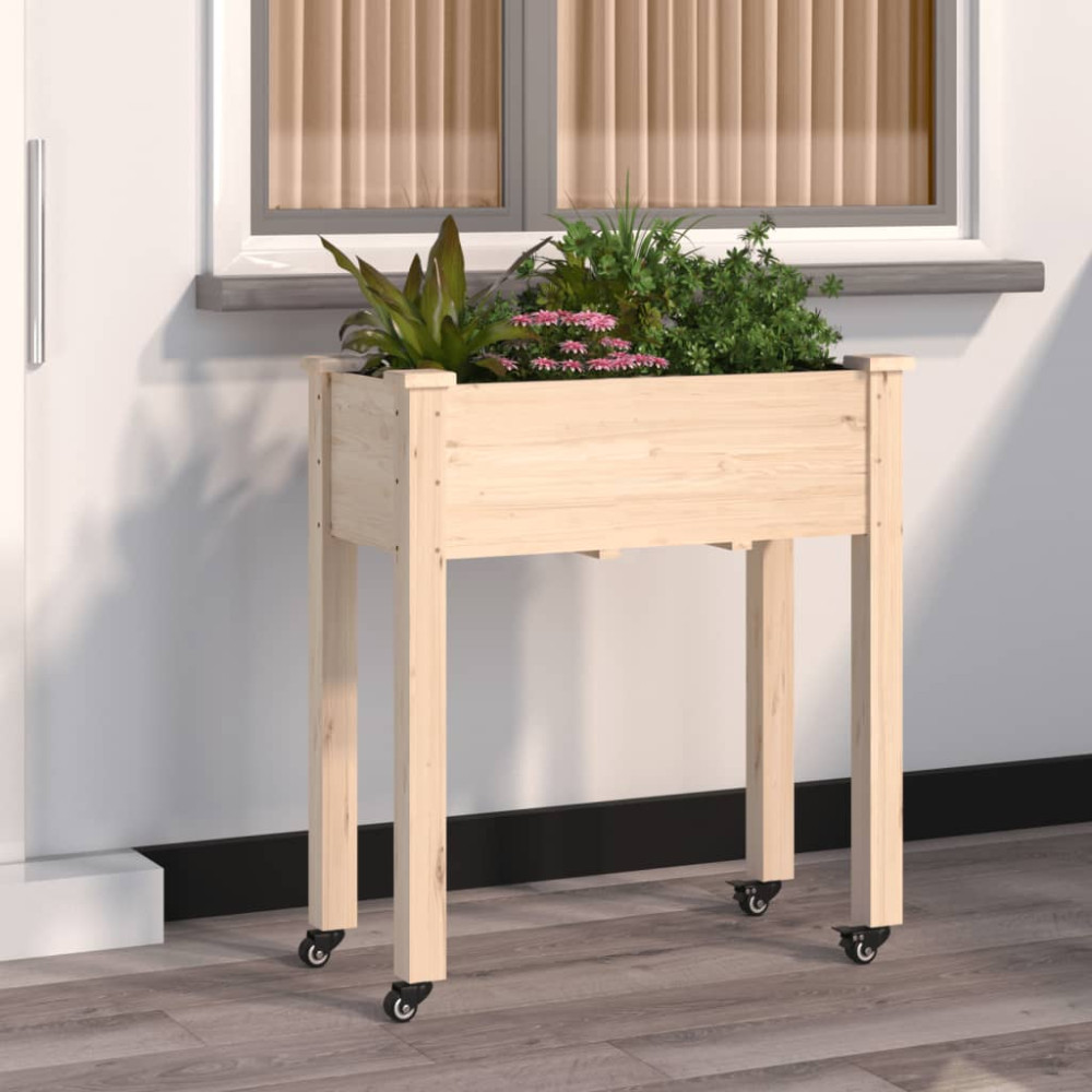 Produktbild för Odlingslåda på hjul med foder 71x37x80 cm massivt granträ