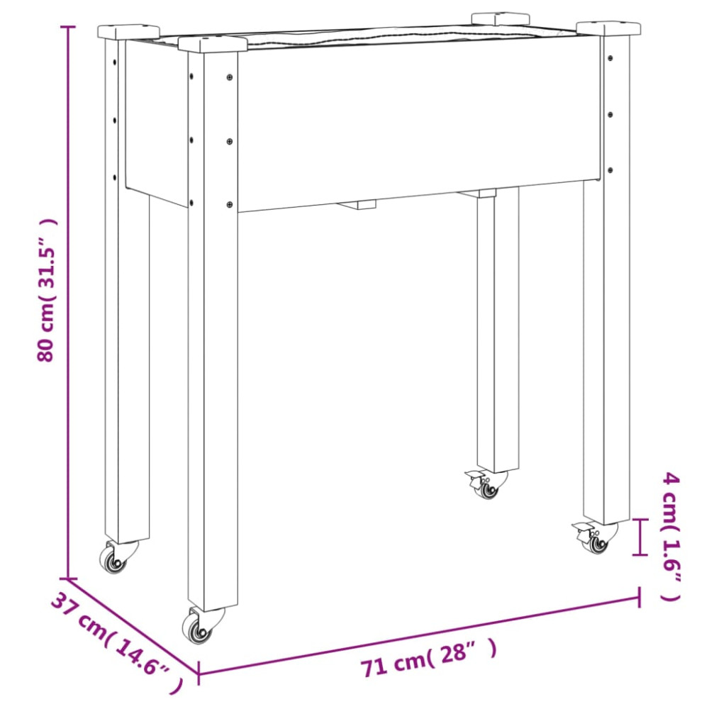 Produktbild för Odlingslåda på hjul med foder 71x37x80 cm massivt granträ