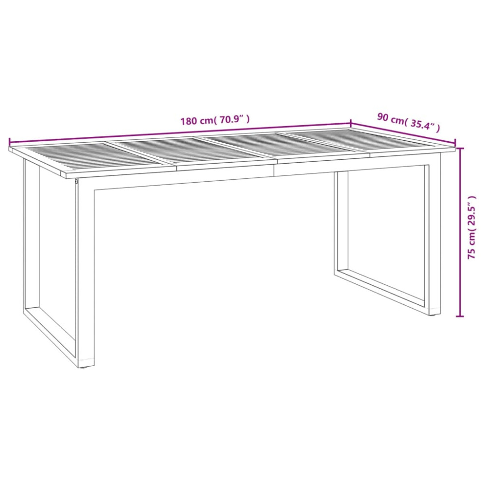 Produktbild för Trädgårdsbord med U-formade ben 180x90x75 cm massivt akaciaträ