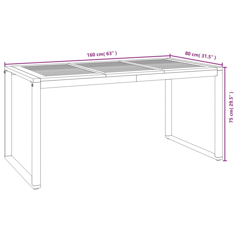 Produktbild för Trädgårdsbord med U-formade ben 160x80x75 cm massivt akaciaträ