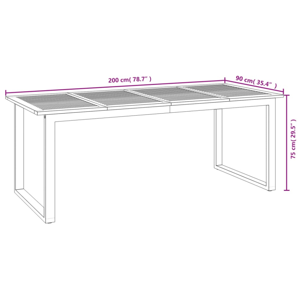 Produktbild för Trädgårdsbord med U-formade ben 200x90x75 cm massivt akaciaträ