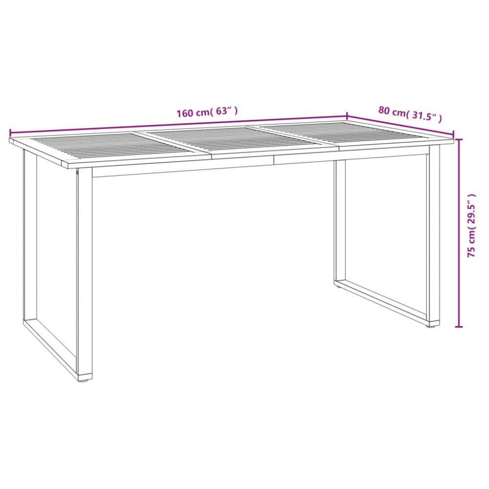Produktbild för Trädgårdsbord med U-formade ben 160x80x75 cm massivt akaciaträ