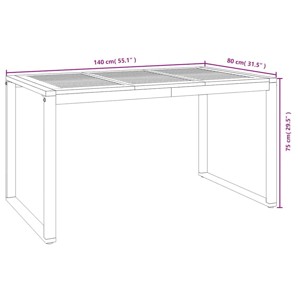Produktbild för Trädgårdsbord med U-formade ben 140x80x75 cm massivt akaciaträ