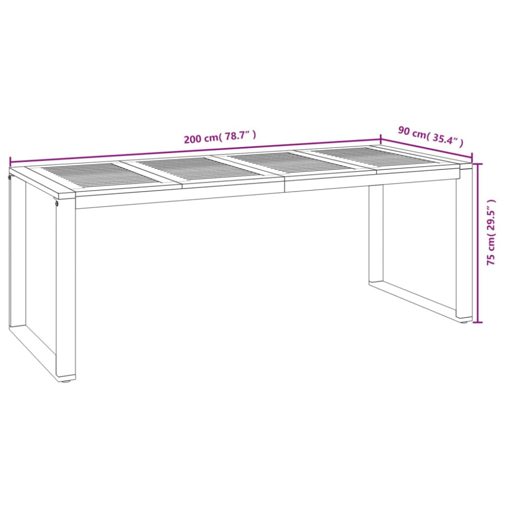 Produktbild för Trädgårdsbord med U-formade ben 200x90x75 cm massivt akaciaträ